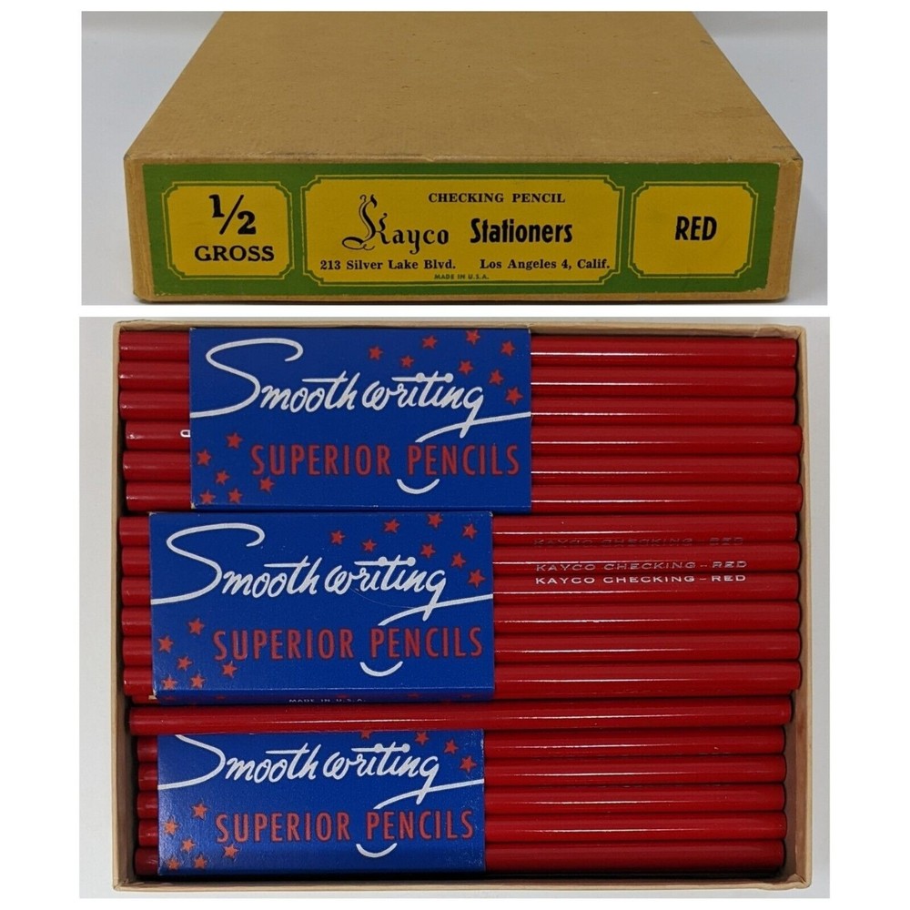 Vintage Kayco Stationers Red Checking Pencils 5 Dozen Los Angeles CA